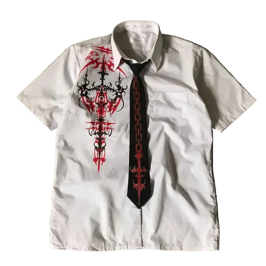 RED PATTERN COLLARED TEE