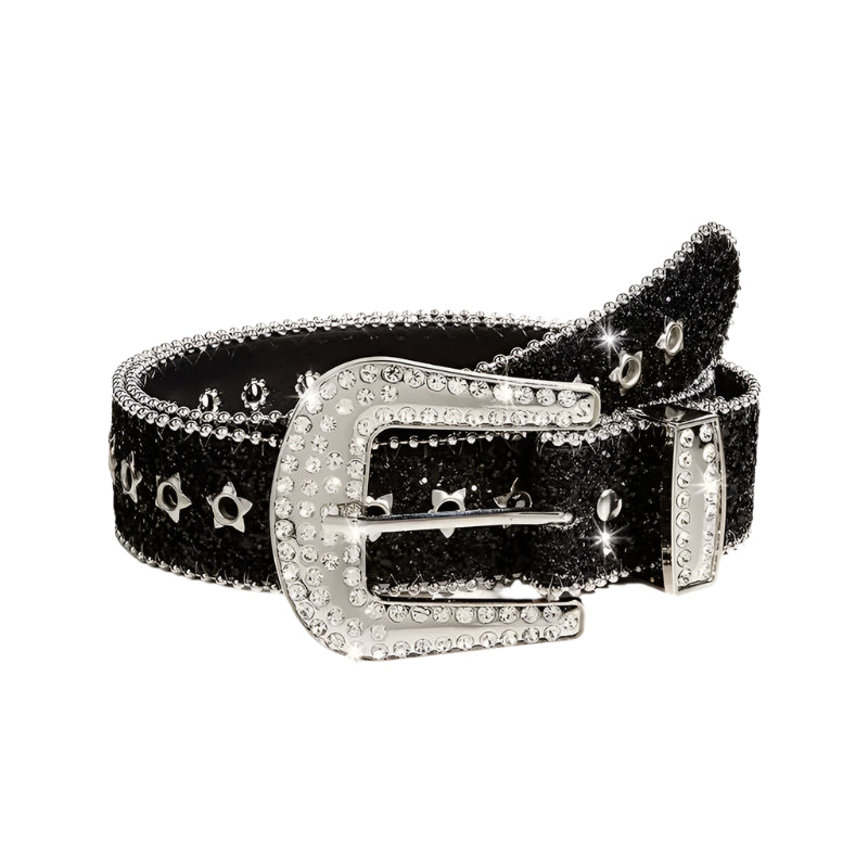 BLACK RHINESTONE STAR BELT